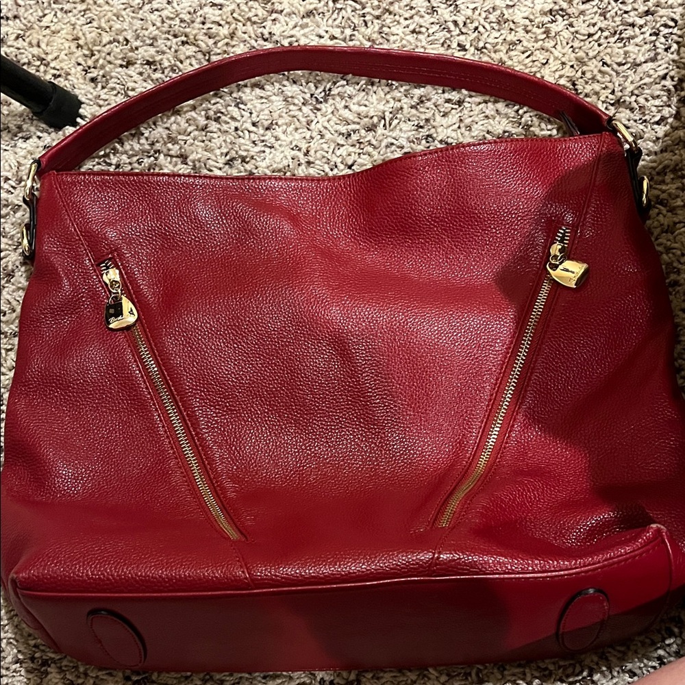 Chic Red Leather Hobo Bag